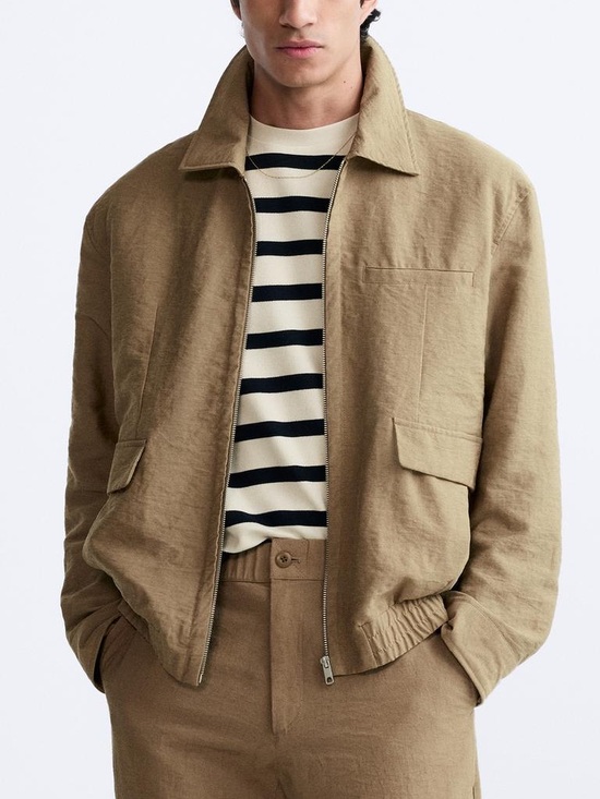 Zara Other - Zara Men's Lightweight Zip-Up Bomber Jacket, Khaki